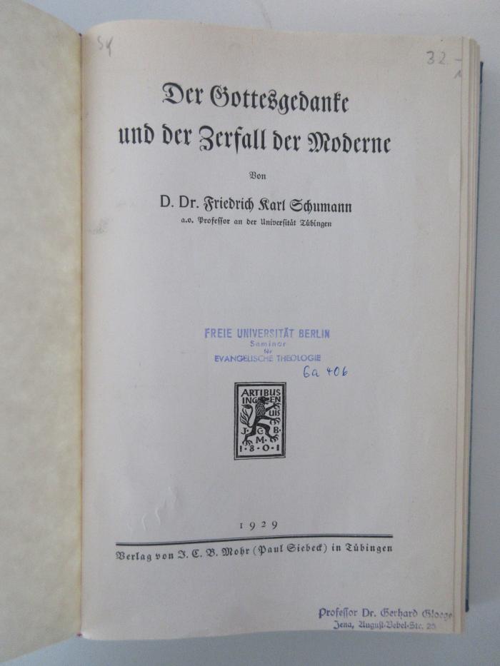 Ga 406 (ausgesondert) : Der Gottesgedanke und der Zerfall der Moderne (1929)