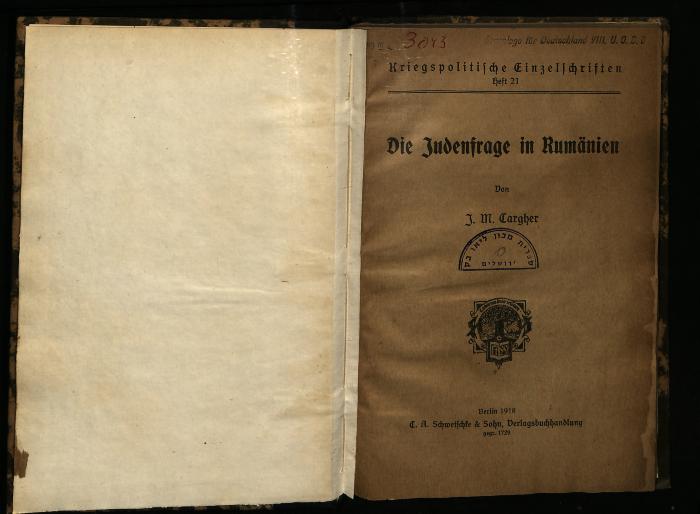 JUD III C 3043 : Die Judenfrage in Rumänien (1918)