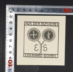 - (Goebel, Eberhard), Etikett: Exlibris; 'Aus der Buecherei Eberhard Goebel
EG'. 
