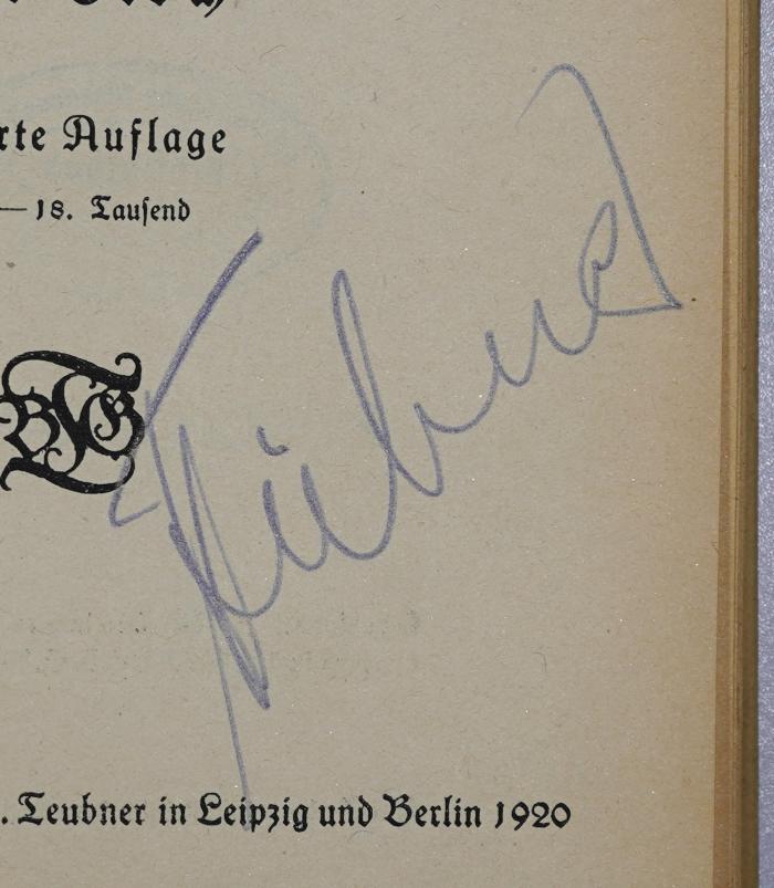 SA 271&lt;4&gt; : Soziale Kämpfe im alten Rom. (1920);- (Hübner, [?]), Von Hand: Autogramm, Name; '[Th] Hübner'. 