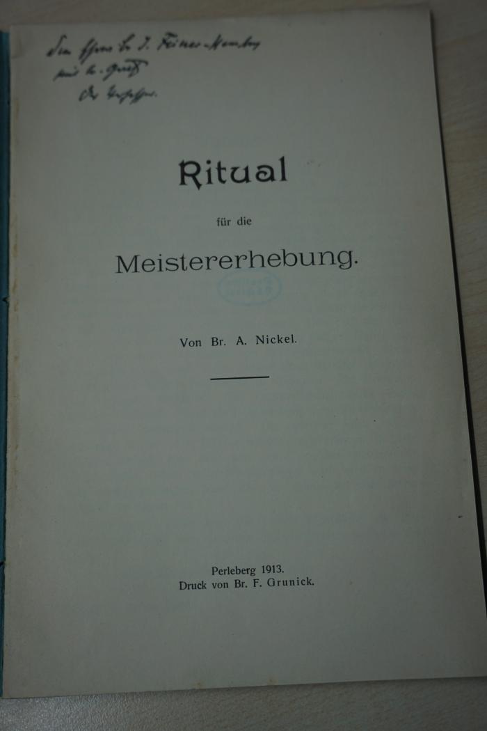 1936 A 319 : Ritual für die Meistererhebung (1913)