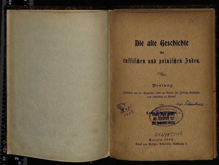 JUD III D 646 : Die alte Geschichte der russischen und polnischen Juden (1900)