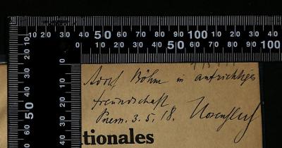 -, Von Hand: Besitzwechsel: Schenkung; 'Adolf Böhm in aufrichtiger Freundschaft, Brünn 3.5.18, Rosenfeld'
