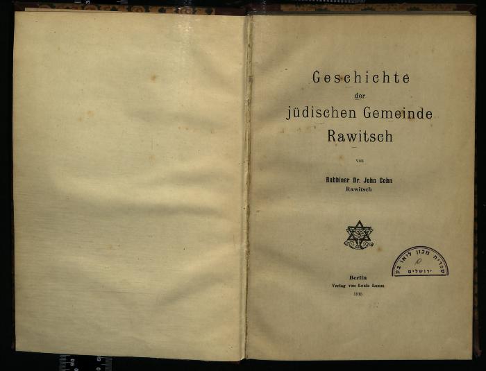 JUD III B 1956 : Geschichte der jüdischen Gemeinde Rawitsch (History of the Jewish Community of Rawitsch)
 (1915)