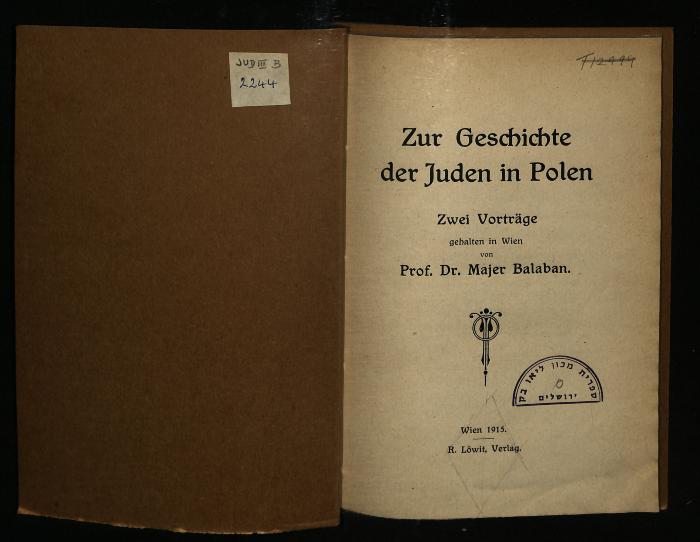 JUD III B 2244 : Zur Geschichte der Juden in Polen (1915)