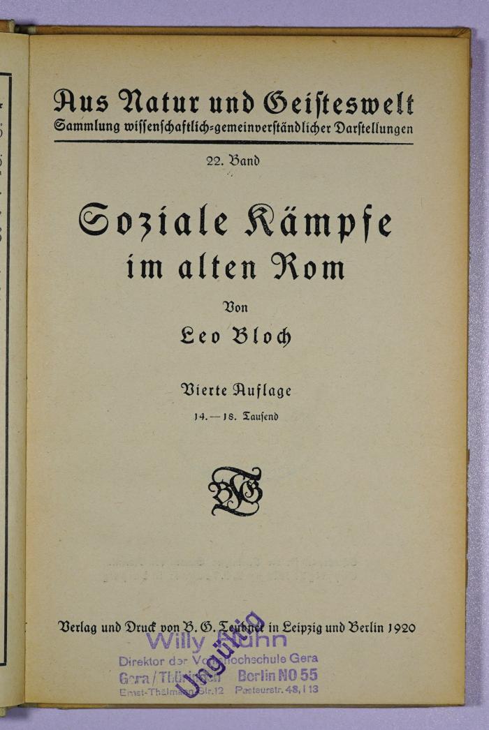 SH 2499 : Soziale Kämpfe im alten Rom (1920)