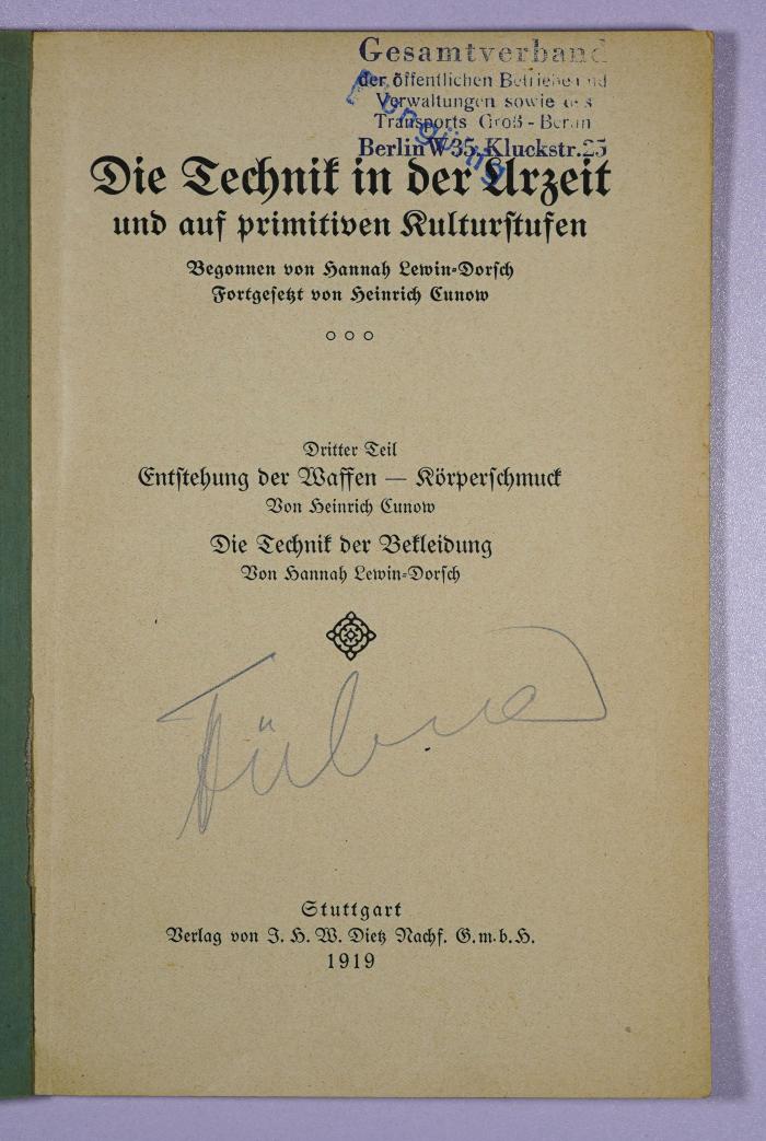 SA 1307-3 : Die Technik in der Urzeit und auf primitiven Kulturstufen. (1919)