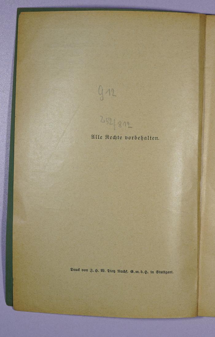 SA 1307-3 : Die Technik in der Urzeit und auf primitiven Kulturstufen. (1919);- (Gewerkschaft öffentliche Dienste Transport und Verkehr Bezirksleitung Berlin), Von Hand: Signatur; 'G 12
Z52/812'. 