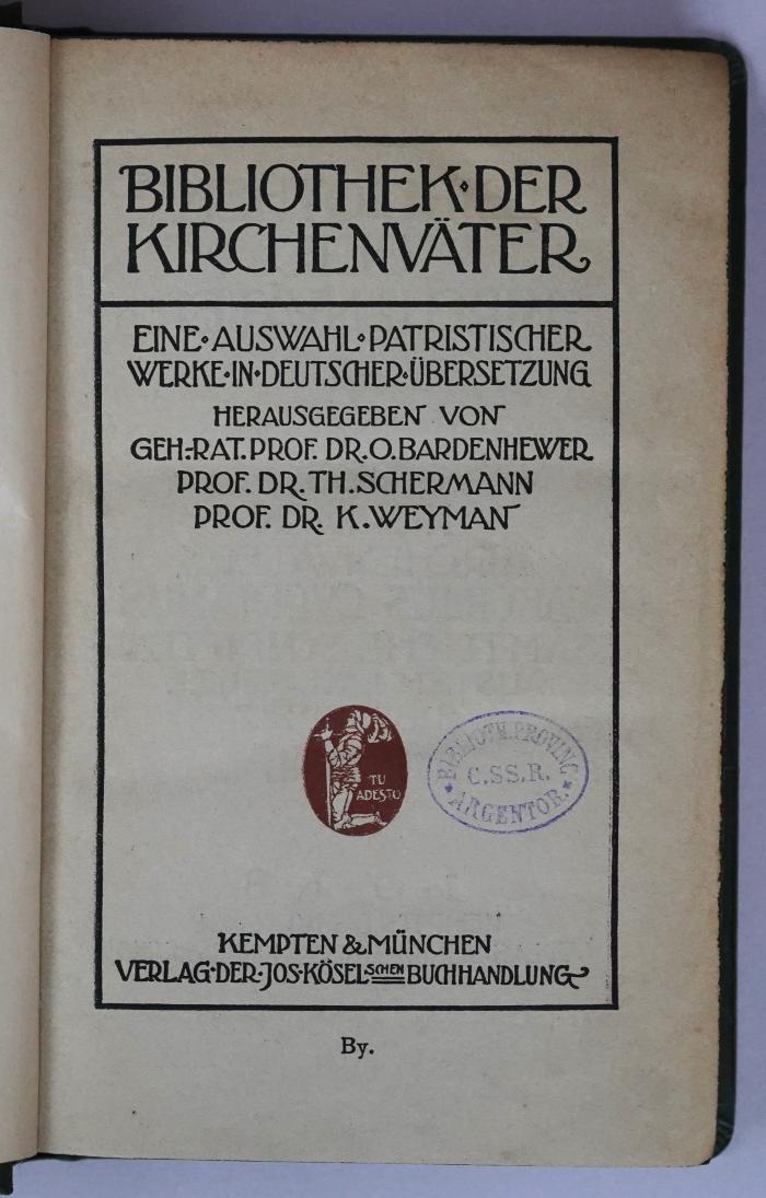 BO 1160 B582-1,34+3 : Des heiligen Kirchenvaters Caecilius Cyprianus Traktate. Des Diakons Pontius Leben des Heiligen Cyprianus. (1918)