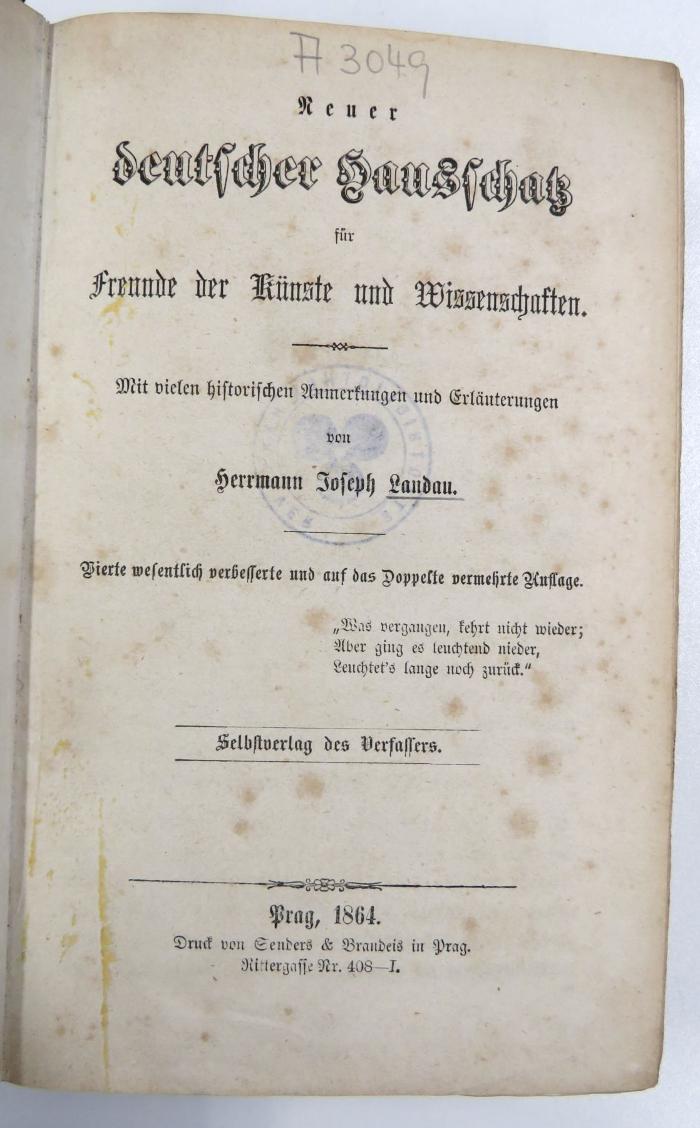 A 3049 (1) : Neuer deutscher Hausschatz für Freunde der Künste und Wissenschaften. (1864)