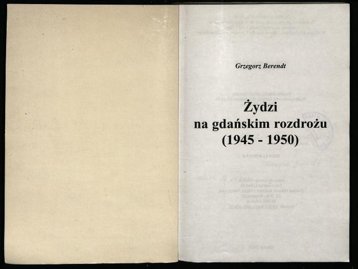 JUD III B 01 192 : Żydzi na gdańskim rozdrożu (2000)