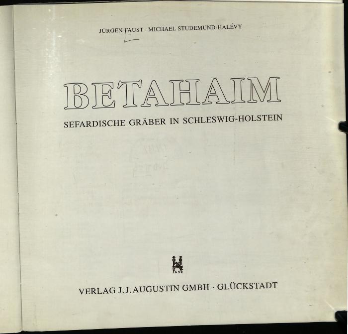 JUD II F9 99 112 : BETHAIM: Sefardische Gräber in Schleswig-Holstein (Bethaim: Sephardic Graves in Schleswig-Holstein)