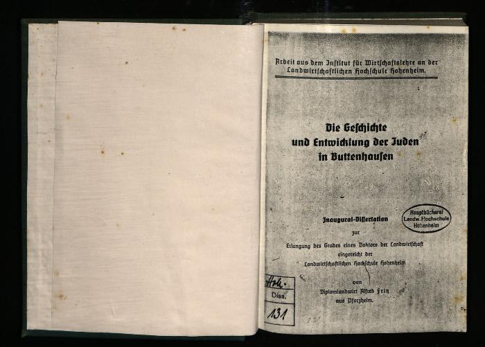 JUD II F8 7138 : Die Geschichte und Entwicklung der Juden in Buttenhausen