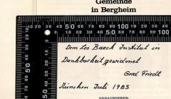 - (Friedt, Gerd), Von Hand: Besitzwechsel: Schenkung; 'Dem Leo Baeck Institut in Dankbarkeit gewidmet
Gerd Friedt
München Juli 1983'. 
