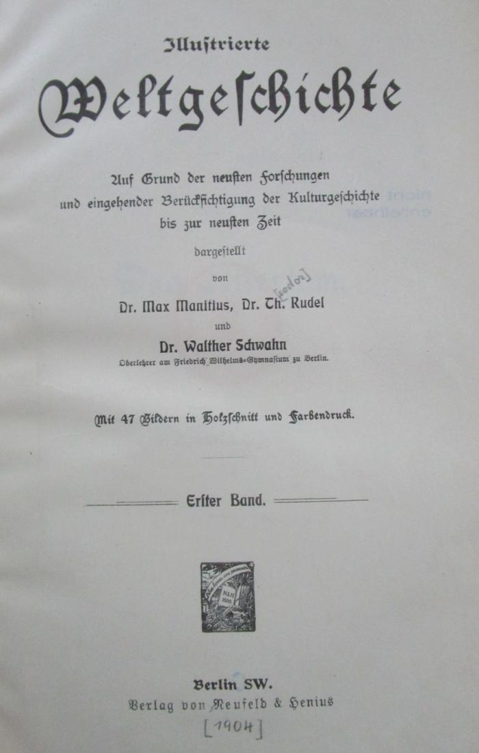 Aa 1431 1-2: Illustrierte Weltgeschichte (1904)