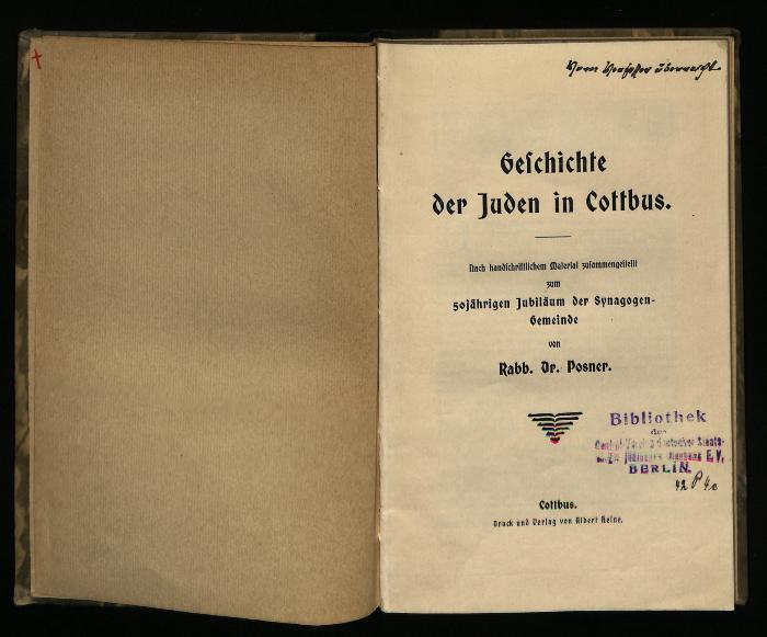 JUD II F8 1820 : Geschichte der Juden in Cottbus