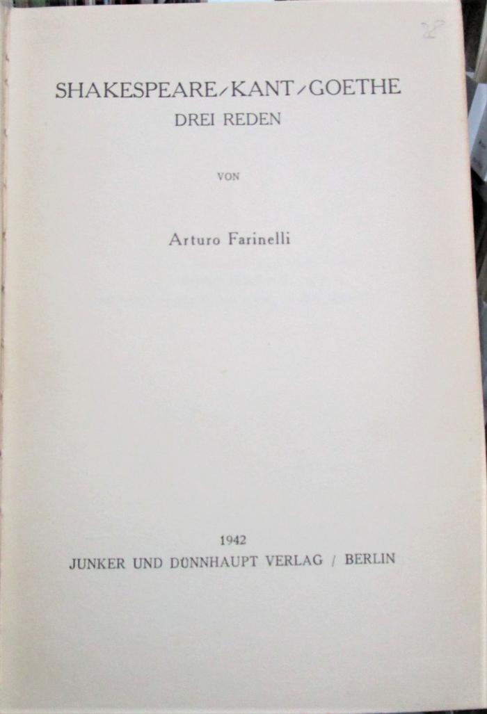 Ca 207: Shakespeare, Kant, Goethe : Drei Reden  (1942)