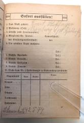 - (Stoffregen, Ernst), Von Hand: Name, Ortsangabe, Nummer; 'Das Buch gehört: [hs. ergänzt:] Ernst Stoffregen / Wohnung (Ort): [hs. ergänzt:] Nienburg a/W. Hüttenstr. 6[?] / Stammkarte 42574'. 
