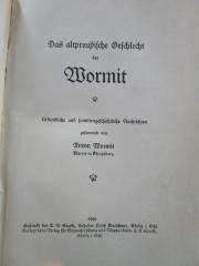 Aa 1475: Das altpreußische Geschlecht der Wormit (1926)