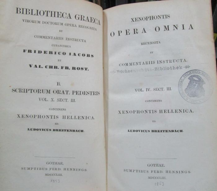 Aa 1456 4,3 - 4,4: Bibliotheca Graeca : virorum doctorum opera. B: Scriptores orationis pedestris. 10: Xenophontis opera omnia
Vol. 4, Sect. 3-4: Xenophontis Hellenica (1853)