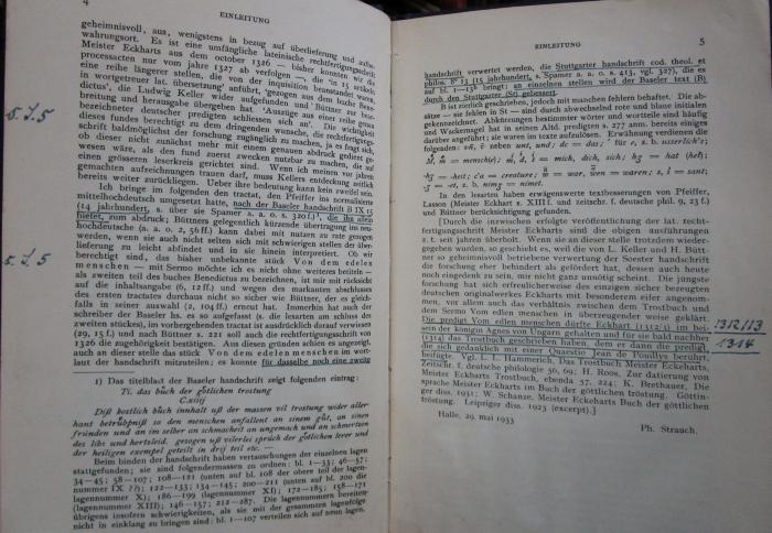 Hk 434: Buch der göttlichen Tröstung und von edlen Menschen (Liber Benedictus) (1933);- (Seiler, Kurt), Von Hand: Annotation. 