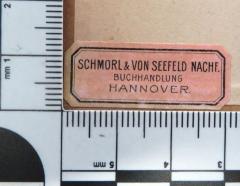 G46 / 42 (Schmorl & von Seefeld (Buchhandlung)), Etikett: Buchhändler, Ortsangabe; 'Schmorl & von Seefeld Nachf. Buchhandlung Hannover'.  (Prototyp)