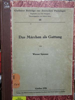 Ca 259: Das Märchen als Gattung (1939)