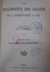 Hk 442 1.2.: Die Philosophie der Araber im X. Jahrhundert n. Chr. (1876)