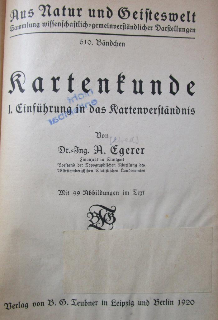 Ba 103 1: Kartenkunde. I. Einführung in das Kartenverständnis (1920)