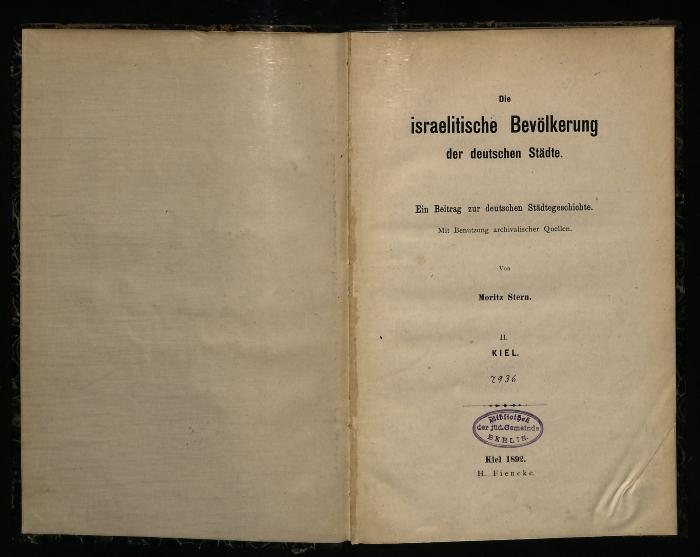 JUD II F8 1745 : Die israelitische Bevölkerung der deutschen Städte. (1892)
