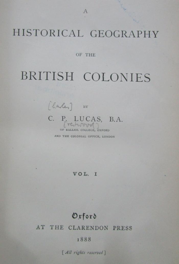 Bg 37 1-3: A historical geography of the british colonies (1888)