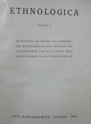 Bd 57 5: Ethnologica. Band V (1941)