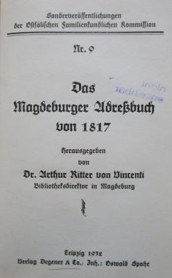 Bk 1259: Das Magdeburger Adreßbuch von 1817 (1932)