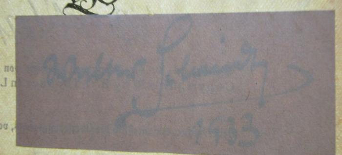 Ba 103 1: Kartenkunde. I. Einführung in das Kartenverständnis (1920);- (Schmitz, Walter), Von Hand: Name, Autogramm, Datum; 'Walter Schmitz
1933'. 