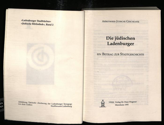 JUD II F8 95 324 : Die jüdischen Ladenburger: Ein Beitrag zur Stadtgeschichte (1995)