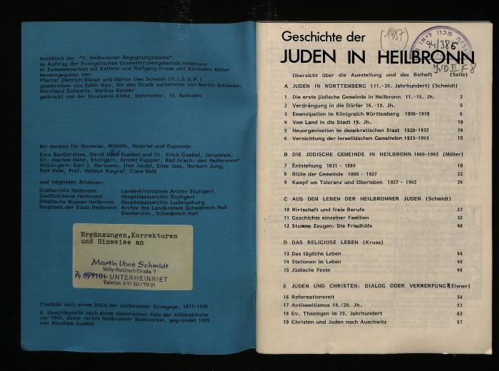 JUD II F8 94 386 : Geschichte der Juden in Heilbronn (1987)