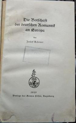 Ce 26: Die Botschaft der deutschen Romantik an Europa (1929)