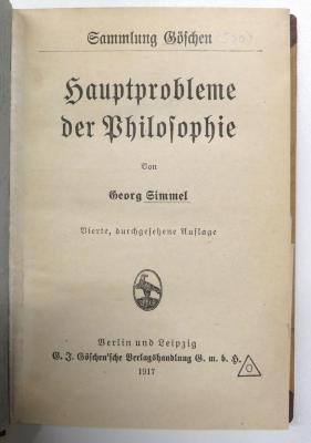 P 5438 : Hauptprobleme der Philosophie (1917)