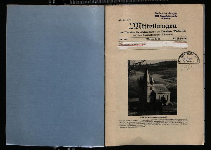 JUD II F8 85 109 : Mitteilungen des Vereins für Heimatkunde im Landkreis Birkenfeld und der Heimatfreunde Oberstein
 (1981)