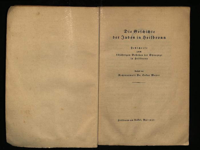JUD II F8 89 135 A : Die Geschichte der Juden in Heilbronn (1927)