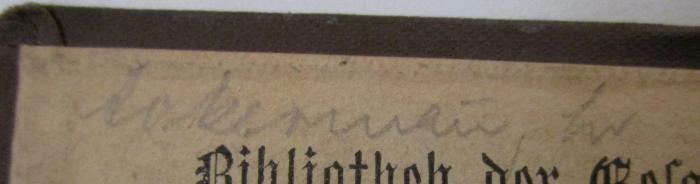  Esaias Tegnérs Frithiofs-Sage (1886);- (unbekannt), Von Hand: Notiz; '[...]kermau [..]'. 