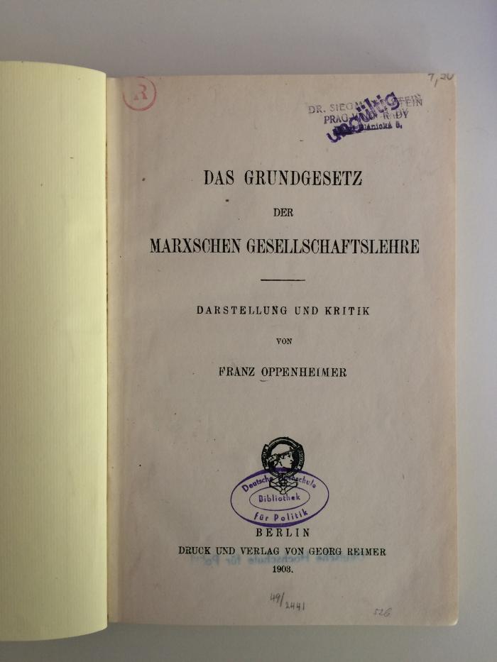 Be 936 : Das Grundgesetz der Marxschen Gesellschaftslehre. Darstellung und Kritik (1908)