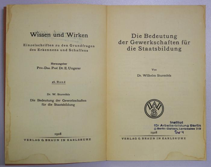 SA 412 : Die Bedeutung der Gewerkschaften für die Staatsbildung (1928)