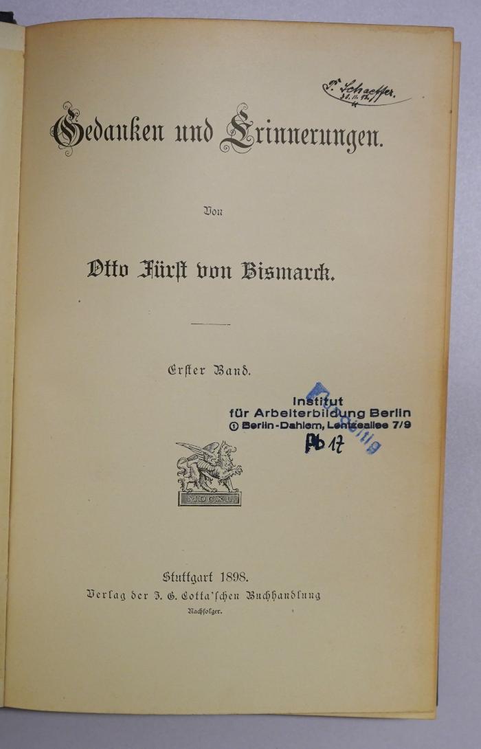 SA 1221-1 : Gedanken und Erinnerungen (1898)