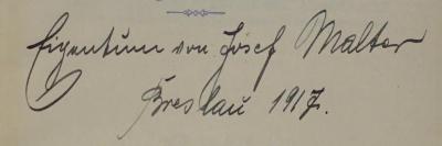 SA 1341-1916 : Bericht des Vorstandes über die Geschäftsperiode vom 1. Juli 1912 bis zum 30. Juni 1914. (1914);- (Malter, Josef A.), Von Hand: Name, Ortsangabe, Datum; 'Eigentum von Josef Malter, Breslau 1917.'. 