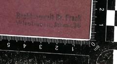 - (Frank, Kurt), Stempel: Name; 'Rechtsanwalt Dr. Frank 
Wiesbaden, Rheinstr. 38'.  (Prototyp)