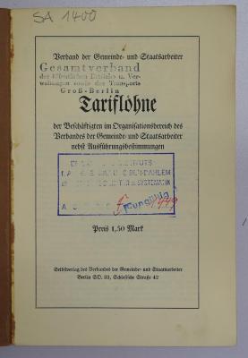 SA 1309-1925 : Tariflöhne der Beschäftigten im Organisationsbereich des Verbandes der Gemeinde- und Staatsarbeiter nebst Ausführungsbestimmungen (1925)