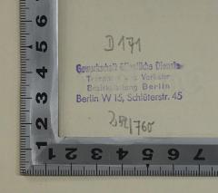 - (Gewerkschaft öffentliche Dienste Transport und Verkehr Bezirksleitung Berlin), Stempel: Berufsangabe/Titel/Branche, Signatur, Ortsangabe; 'D 171 
Gewerkschaft öffentliche Dienste Transport und Verkehr Bezirksleitung Berlin Berlin W 15, Schlüterstr. 45
Z 52/760'. 