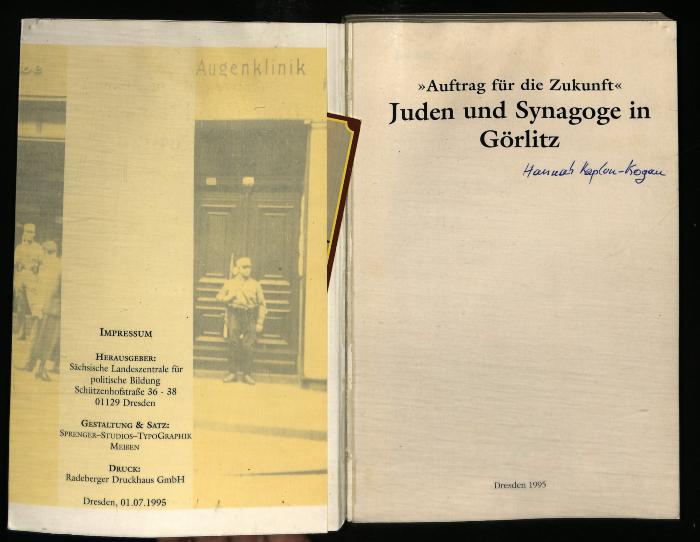 JUD II F8 07 10 : Auftrag für die Zukunft: Juden und Synagoge in Görlitz (1995)