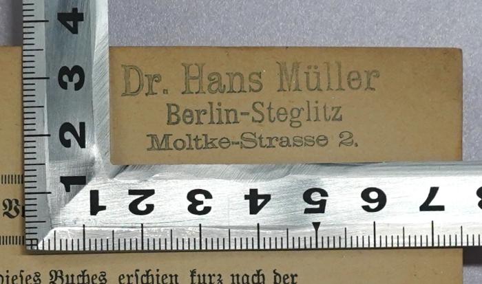 SA 1141&lt;2&gt; : Betriebsrätegesetz : vom 4. Februar 1920 (RGBl. S. 147) : nebst den dazu erlassenen und damit zusammenhängenden Gesetzen und Verordnungen (1922);- (Müller, Hans), Stempel: Name, Ortsangabe; 'Dr. Hans Müller, Berlin-Steglitz, Moltke-Strasse 2'.  (Prototyp)